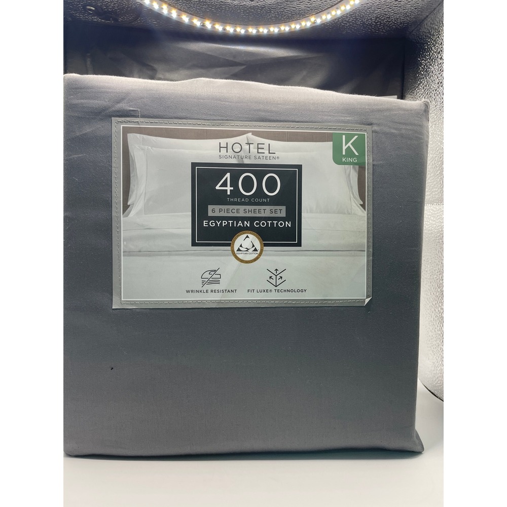 Hotel Signature Sateen 6 Piece Sheet Set KING Gray NEW 400 TC Egyptian Cotton